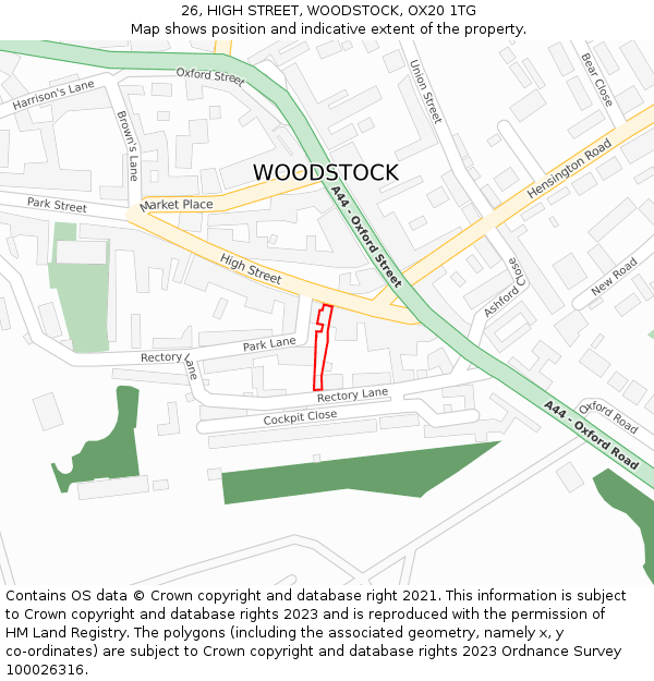 26, HIGH STREET, WOODSTOCK, OX20 1TG: Location map and indicative extent of plot