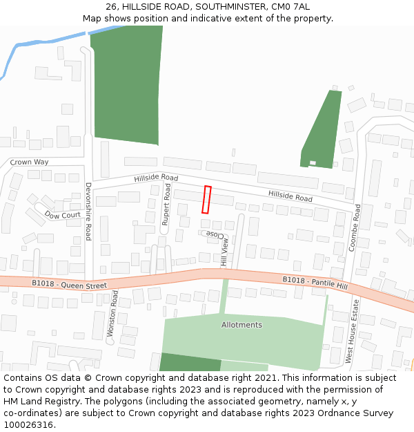 26, HILLSIDE ROAD, SOUTHMINSTER, CM0 7AL: Location map and indicative extent of plot