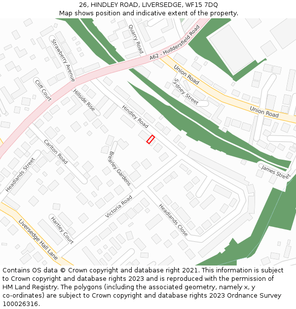 26, HINDLEY ROAD, LIVERSEDGE, WF15 7DQ: Location map and indicative extent of plot