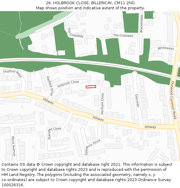 26, HOLBROOK CLOSE, BILLERICAY, CM11 2NG: Location map and indicative extent of plot