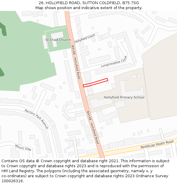 26, HOLLYFIELD ROAD, SUTTON COLDFIELD, B75 7SG: Location map and indicative extent of plot