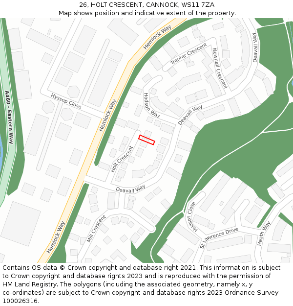 26, HOLT CRESCENT, CANNOCK, WS11 7ZA: Location map and indicative extent of plot