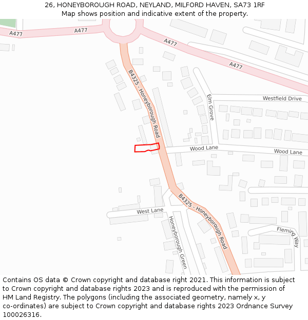 26, HONEYBOROUGH ROAD, NEYLAND, MILFORD HAVEN, SA73 1RF: Location map and indicative extent of plot