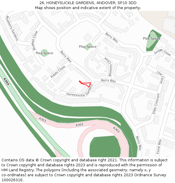 26, HONEYSUCKLE GARDENS, ANDOVER, SP10 3DD: Location map and indicative extent of plot