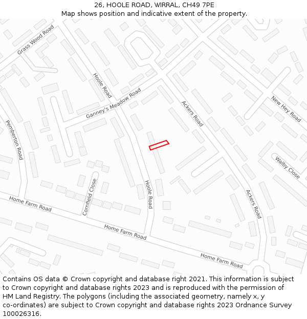 26, HOOLE ROAD, WIRRAL, CH49 7PE: Location map and indicative extent of plot