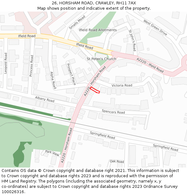26, HORSHAM ROAD, CRAWLEY, RH11 7AX: Location map and indicative extent of plot