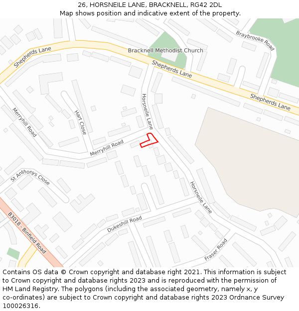 26, HORSNEILE LANE, BRACKNELL, RG42 2DL: Location map and indicative extent of plot