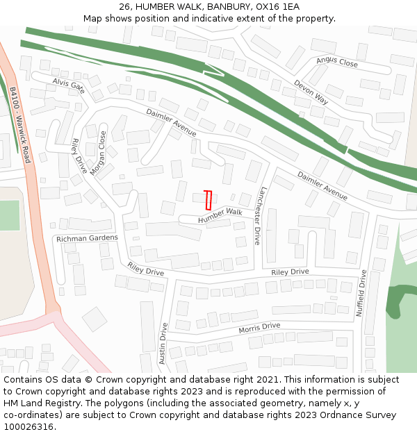 26, HUMBER WALK, BANBURY, OX16 1EA: Location map and indicative extent of plot