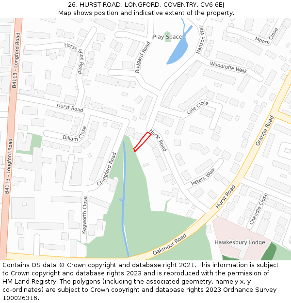 26, HURST ROAD, LONGFORD, COVENTRY, CV6 6EJ: Location map and indicative extent of plot