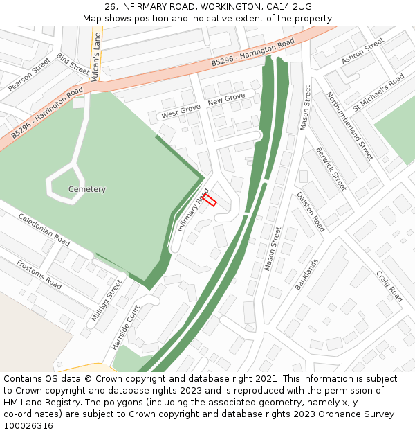 26, INFIRMARY ROAD, WORKINGTON, CA14 2UG: Location map and indicative extent of plot