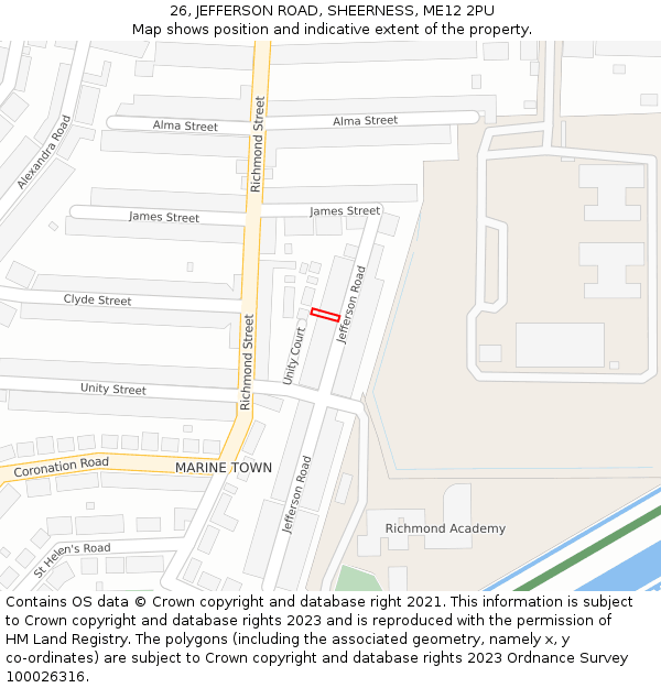 26, JEFFERSON ROAD, SHEERNESS, ME12 2PU: Location map and indicative extent of plot