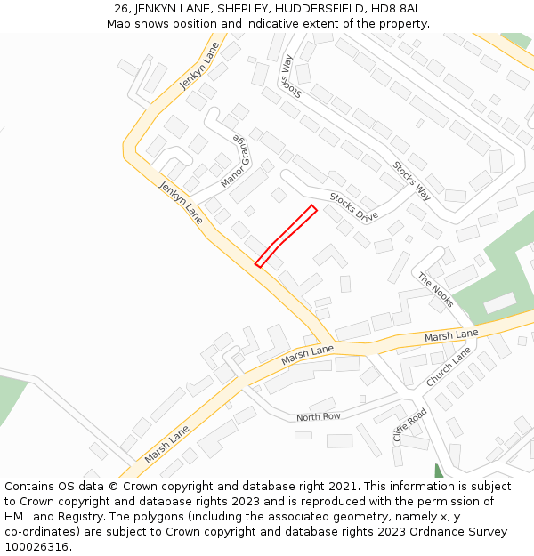 26, JENKYN LANE, SHEPLEY, HUDDERSFIELD, HD8 8AL: Location map and indicative extent of plot