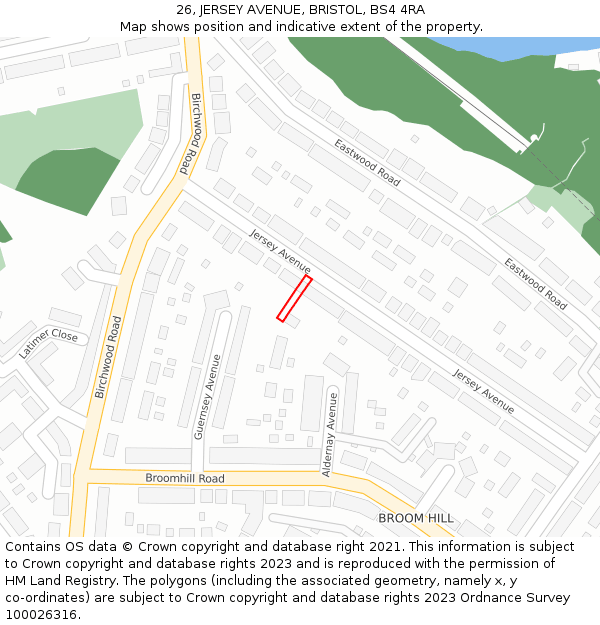 26, JERSEY AVENUE, BRISTOL, BS4 4RA: Location map and indicative extent of plot