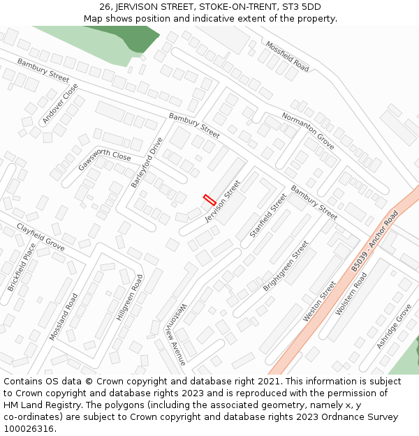 26, JERVISON STREET, STOKE-ON-TRENT, ST3 5DD: Location map and indicative extent of plot