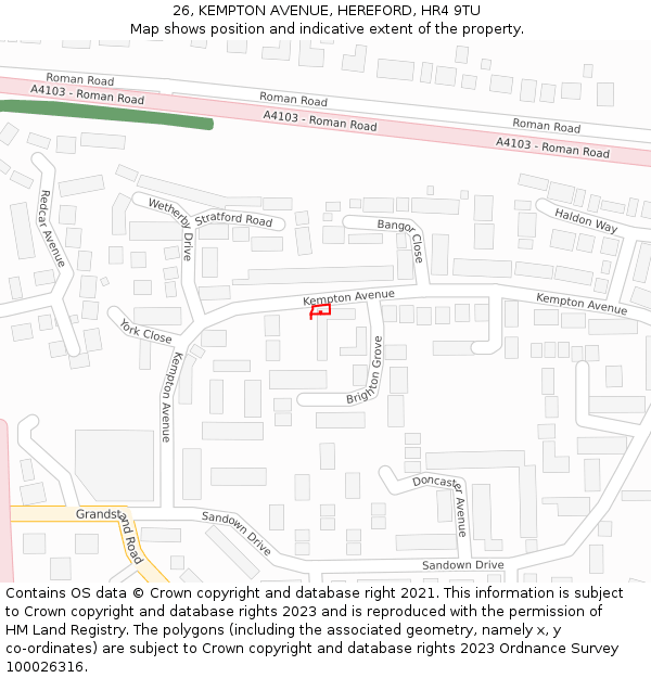 26, KEMPTON AVENUE, HEREFORD, HR4 9TU: Location map and indicative extent of plot