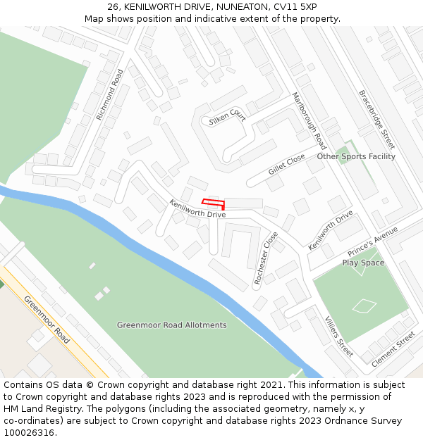 26, KENILWORTH DRIVE, NUNEATON, CV11 5XP: Location map and indicative extent of plot
