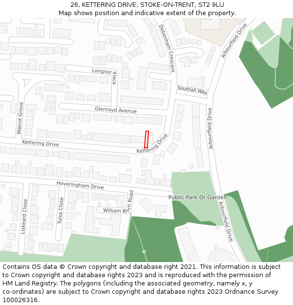 26, KETTERING DRIVE, STOKE-ON-TRENT, ST2 9LU: Location map and indicative extent of plot
