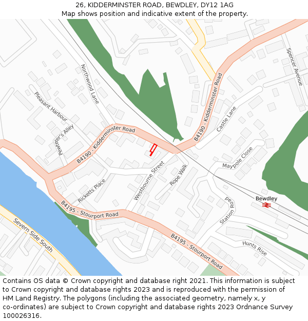 26, KIDDERMINSTER ROAD, BEWDLEY, DY12 1AG: Location map and indicative extent of plot