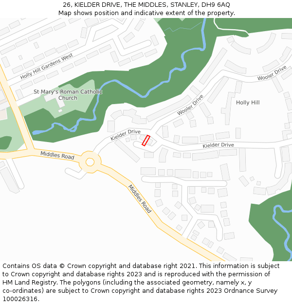 26, KIELDER DRIVE, THE MIDDLES, STANLEY, DH9 6AQ: Location map and indicative extent of plot