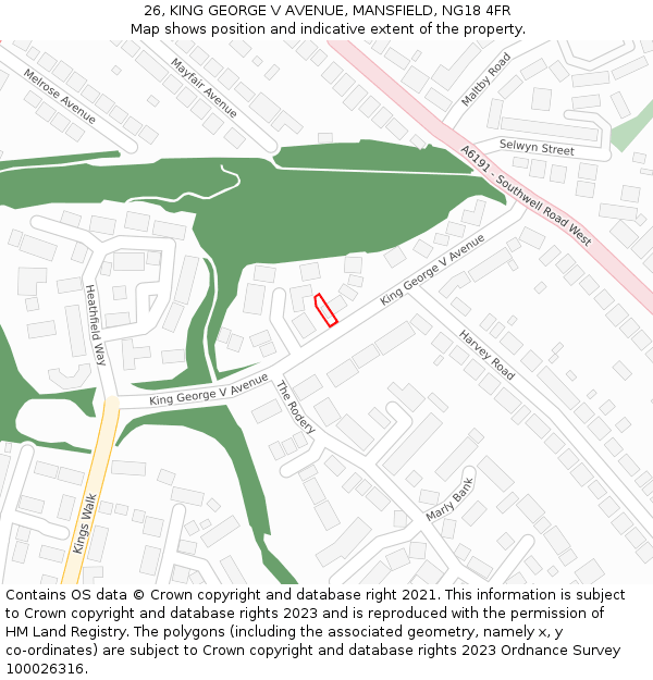 26, KING GEORGE V AVENUE, MANSFIELD, NG18 4FR: Location map and indicative extent of plot