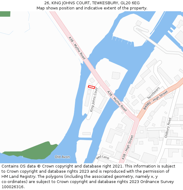 26, KING JOHNS COURT, TEWKESBURY, GL20 6EG: Location map and indicative extent of plot
