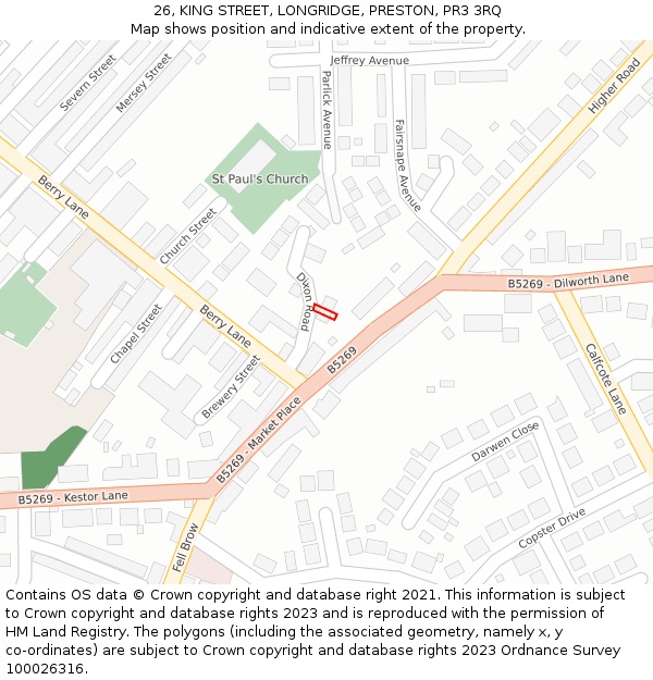 26, KING STREET, LONGRIDGE, PRESTON, PR3 3RQ: Location map and indicative extent of plot