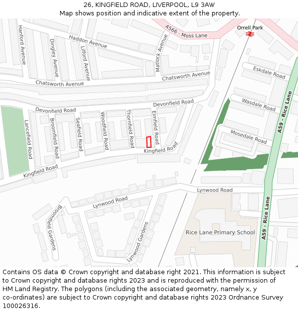 26, KINGFIELD ROAD, LIVERPOOL, L9 3AW: Location map and indicative extent of plot