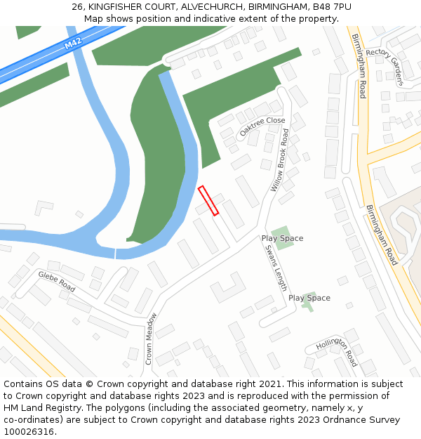 26, KINGFISHER COURT, ALVECHURCH, BIRMINGHAM, B48 7PU: Location map and indicative extent of plot