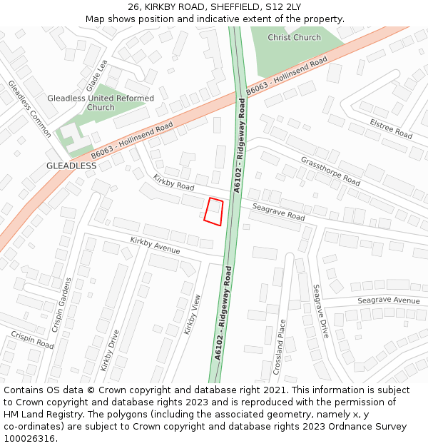 26, KIRKBY ROAD, SHEFFIELD, S12 2LY: Location map and indicative extent of plot