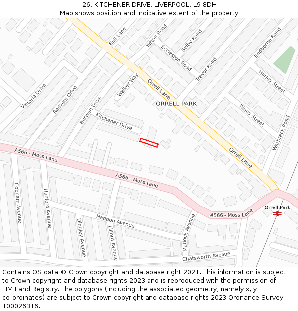 26, KITCHENER DRIVE, LIVERPOOL, L9 8DH: Location map and indicative extent of plot