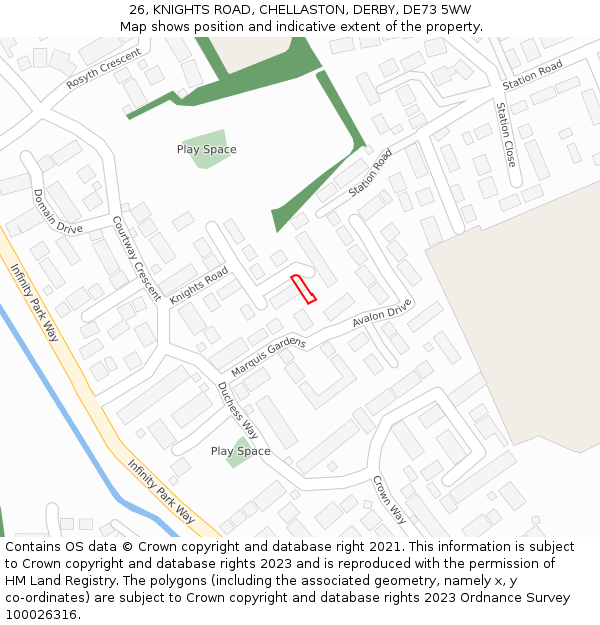 26, KNIGHTS ROAD, CHELLASTON, DERBY, DE73 5WW: Location map and indicative extent of plot