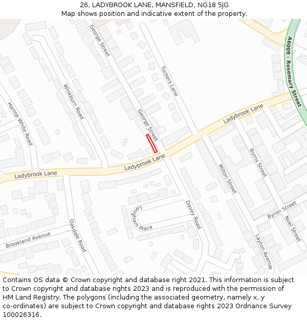 26, LADYBROOK LANE, MANSFIELD, NG18 5JG: Location map and indicative extent of plot