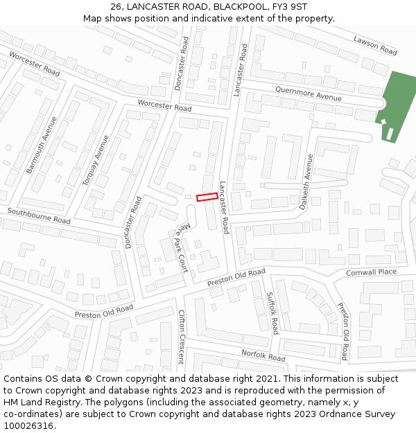 26, LANCASTER ROAD, BLACKPOOL, FY3 9ST: Location map and indicative extent of plot