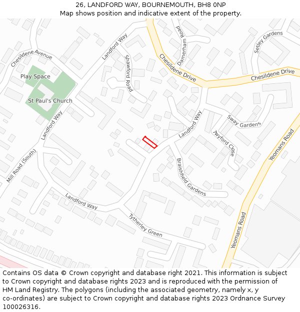 26, LANDFORD WAY, BOURNEMOUTH, BH8 0NP: Location map and indicative extent of plot