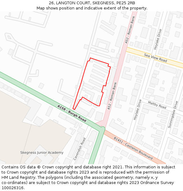 26, LANGTON COURT, SKEGNESS, PE25 2RB: Location map and indicative extent of plot