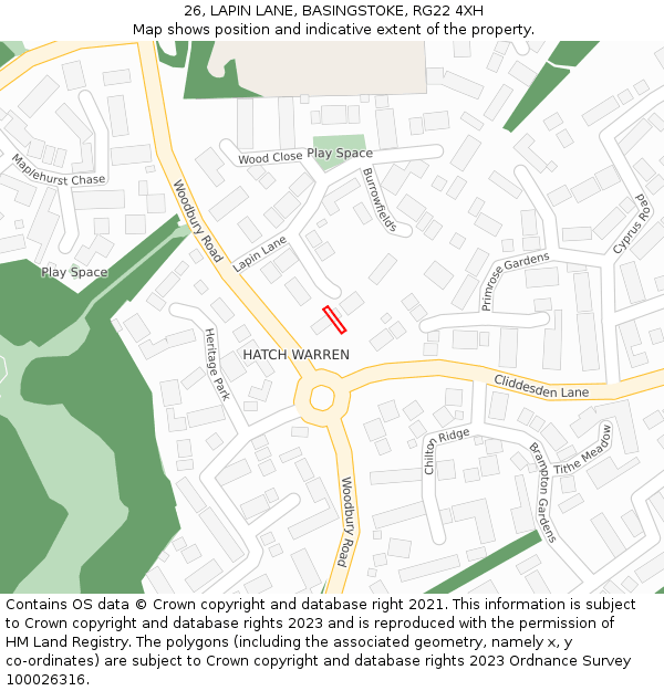 26, LAPIN LANE, BASINGSTOKE, RG22 4XH: Location map and indicative extent of plot