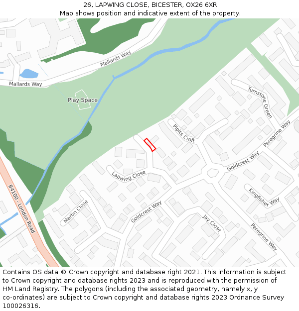 26, LAPWING CLOSE, BICESTER, OX26 6XR: Location map and indicative extent of plot