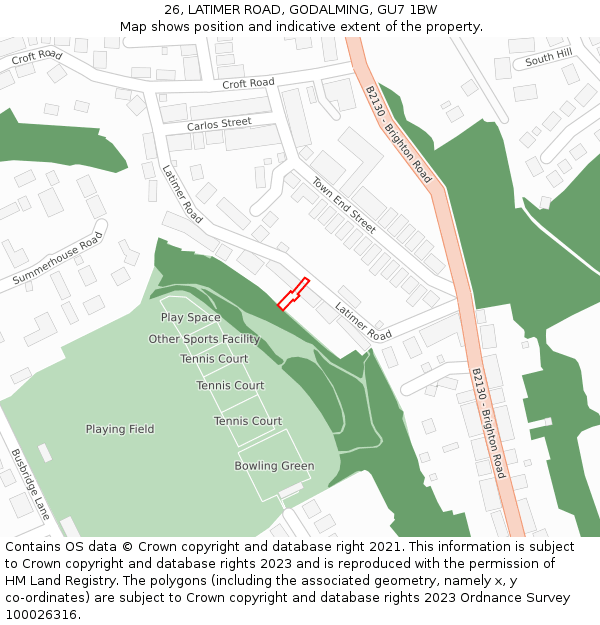 26, LATIMER ROAD, GODALMING, GU7 1BW: Location map and indicative extent of plot