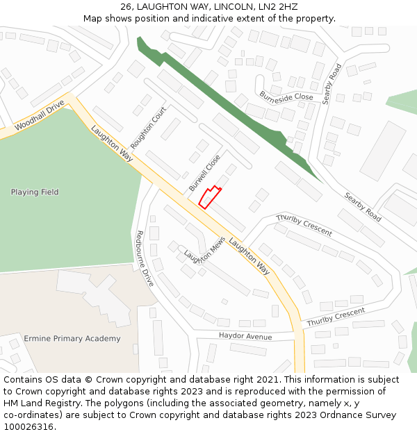 26, LAUGHTON WAY, LINCOLN, LN2 2HZ: Location map and indicative extent of plot