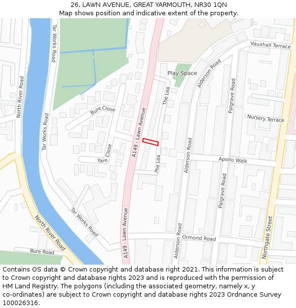 26, LAWN AVENUE, GREAT YARMOUTH, NR30 1QN: Location map and indicative extent of plot