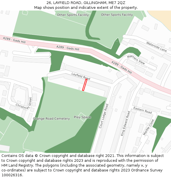 26, LAYFIELD ROAD, GILLINGHAM, ME7 2QZ: Location map and indicative extent of plot