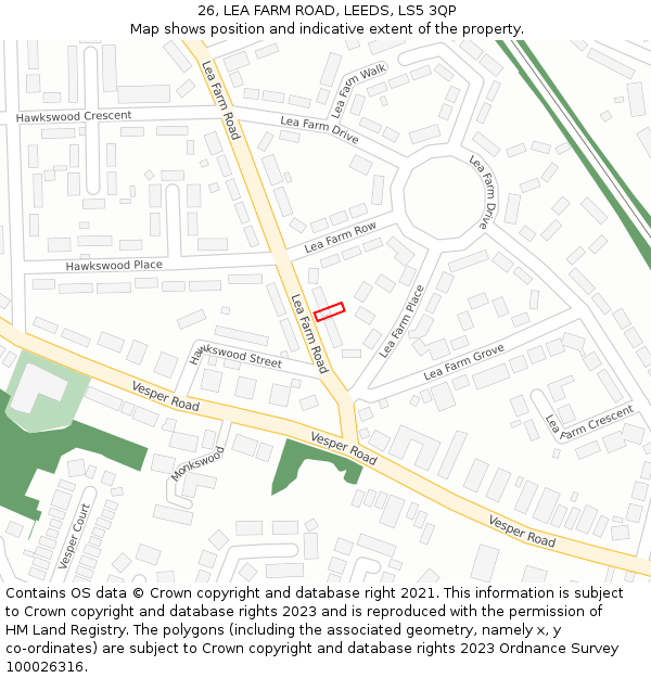 26, LEA FARM ROAD, LEEDS, LS5 3QP: Location map and indicative extent of plot