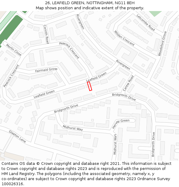 26, LEAFIELD GREEN, NOTTINGHAM, NG11 8EH: Location map and indicative extent of plot