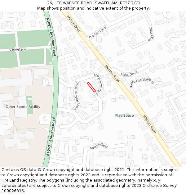 26, LEE WARNER ROAD, SWAFFHAM, PE37 7GD: Location map and indicative extent of plot