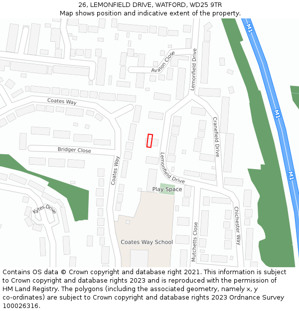 26, LEMONFIELD DRIVE, WATFORD, WD25 9TR: Location map and indicative extent of plot