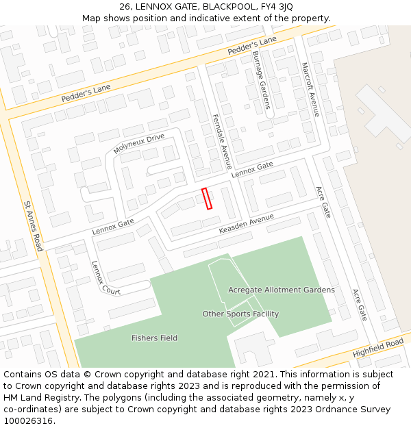 26, LENNOX GATE, BLACKPOOL, FY4 3JQ: Location map and indicative extent of plot