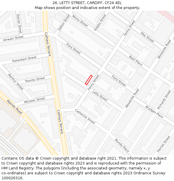 26, LETTY STREET, CARDIFF, CF24 4EL: Location map and indicative extent of plot