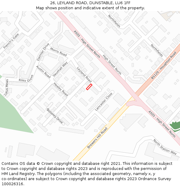 26, LEYLAND ROAD, DUNSTABLE, LU6 1FF: Location map and indicative extent of plot