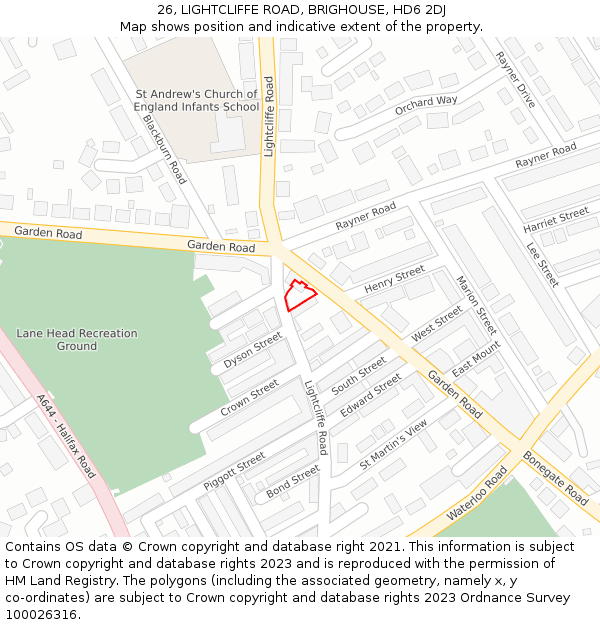 26, LIGHTCLIFFE ROAD, BRIGHOUSE, HD6 2DJ: Location map and indicative extent of plot