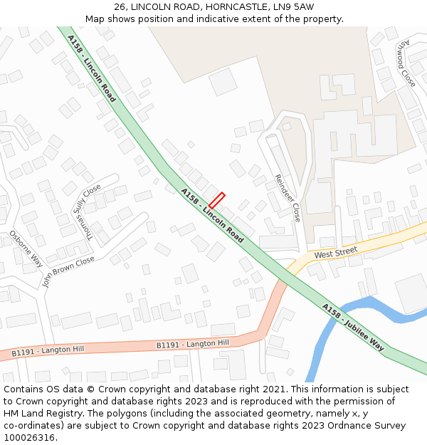 26, LINCOLN ROAD, HORNCASTLE, LN9 5AW: Location map and indicative extent of plot